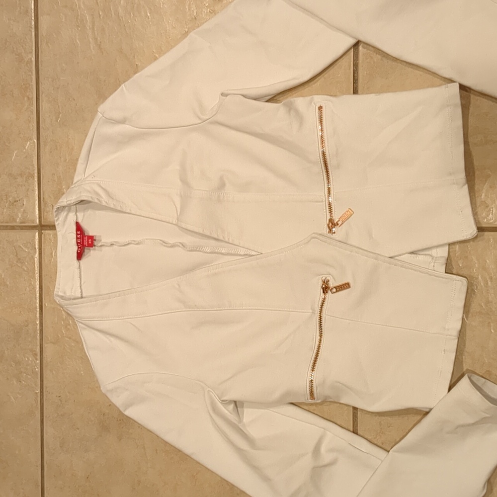Guess White Women's Zip-Pocket Blazer Jacket